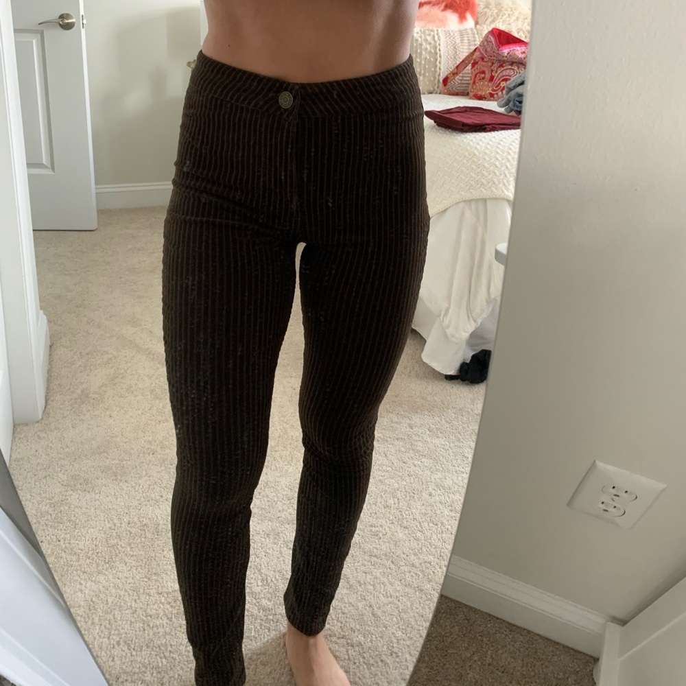 Dark Green Velvet Stripped Skinny Pants
